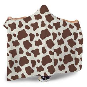 Brown And White Cow Print Hooded Blanket