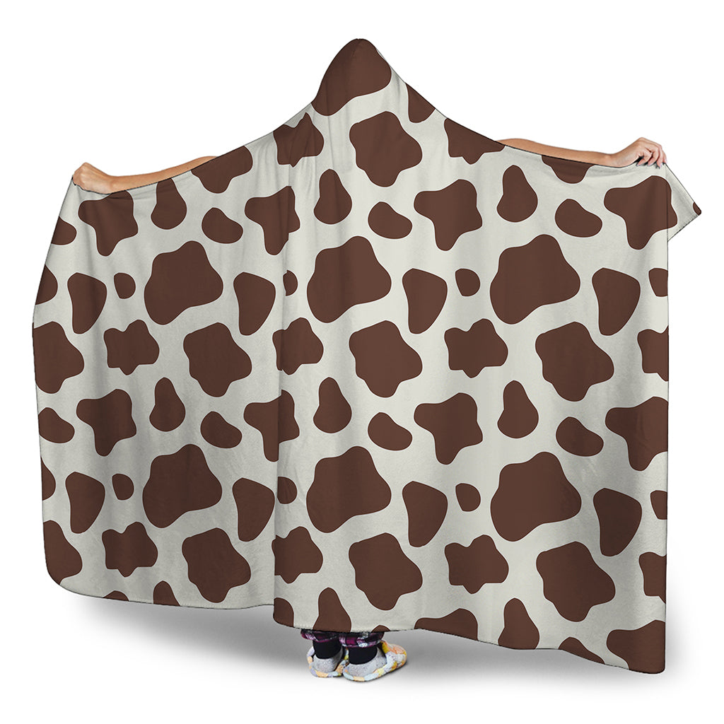 Brown And White Cow Print Hooded Blanket