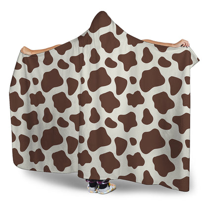 Brown And White Cow Print Hooded Blanket