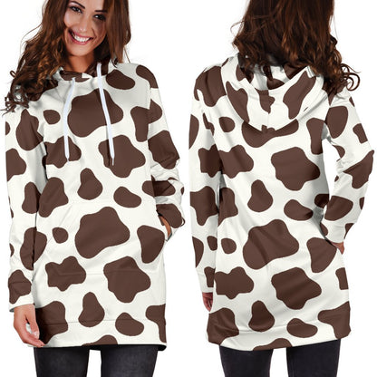 Brown And White Cow Print Hoodie Dress GearFrost