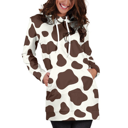 Brown And White Cow Print Hoodie Dress GearFrost