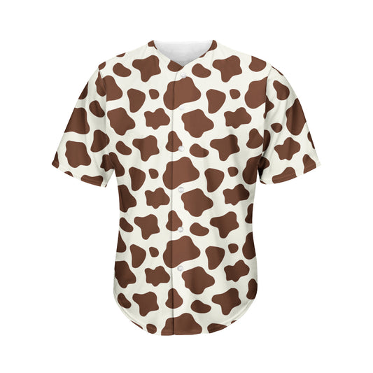 Brown And White Cow Print Men's Baseball Jersey