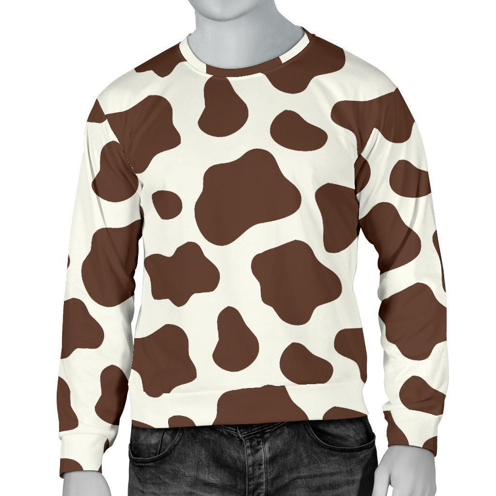 Brown And White Cow Print Men's Crewneck Sweatshirt GearFrost