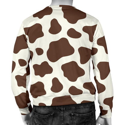 Brown And White Cow Print Men's Crewneck Sweatshirt GearFrost