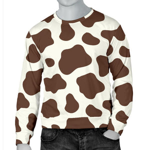 Brown And White Cow Print Men's Crewneck Sweatshirt GearFrost