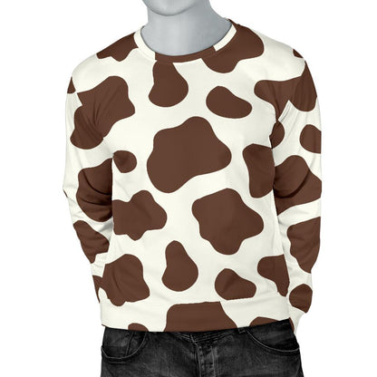 Brown And White Cow Print Men's Crewneck Sweatshirt GearFrost