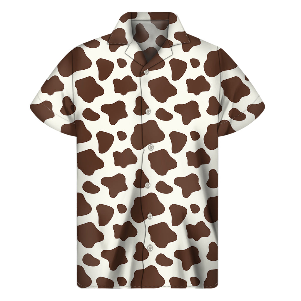 Brown And White Cow Print Men's Short Sleeve Shirt