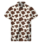 Brown And White Cow Print Men's Short Sleeve Shirt
