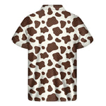 Brown And White Cow Print Men's Short Sleeve Shirt