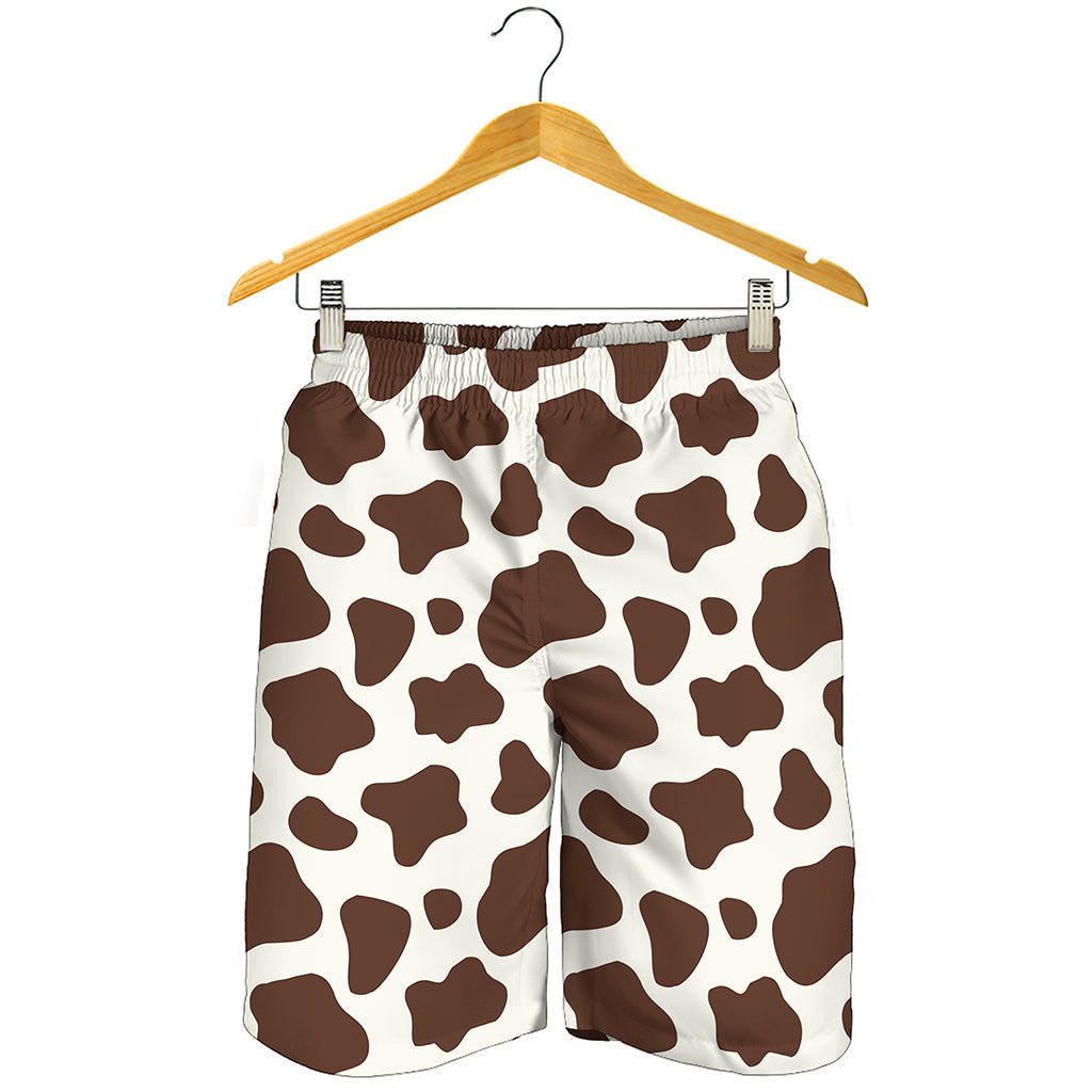 Brown And White Cow Print Men's Shorts