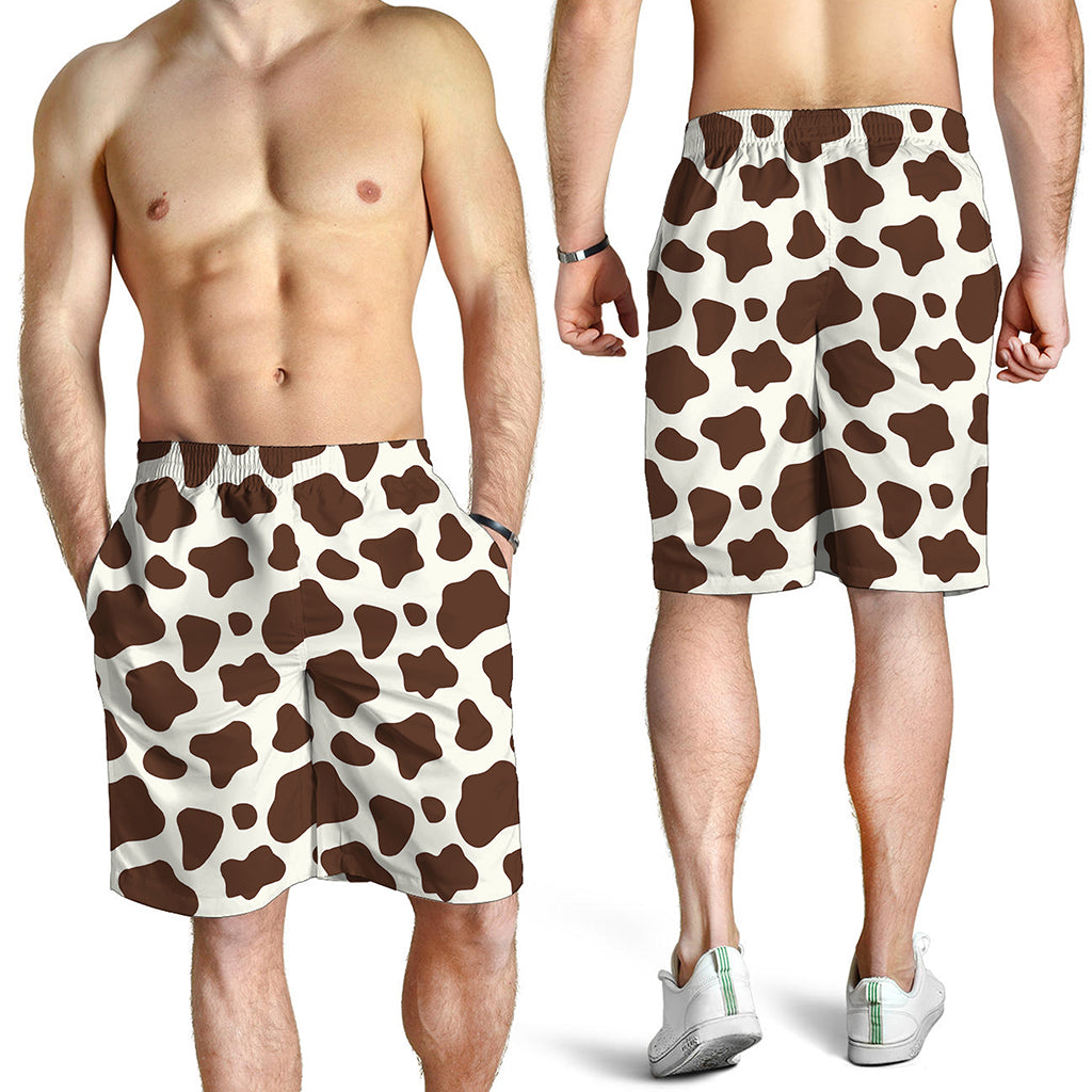 Brown And White Cow Print Men's Shorts