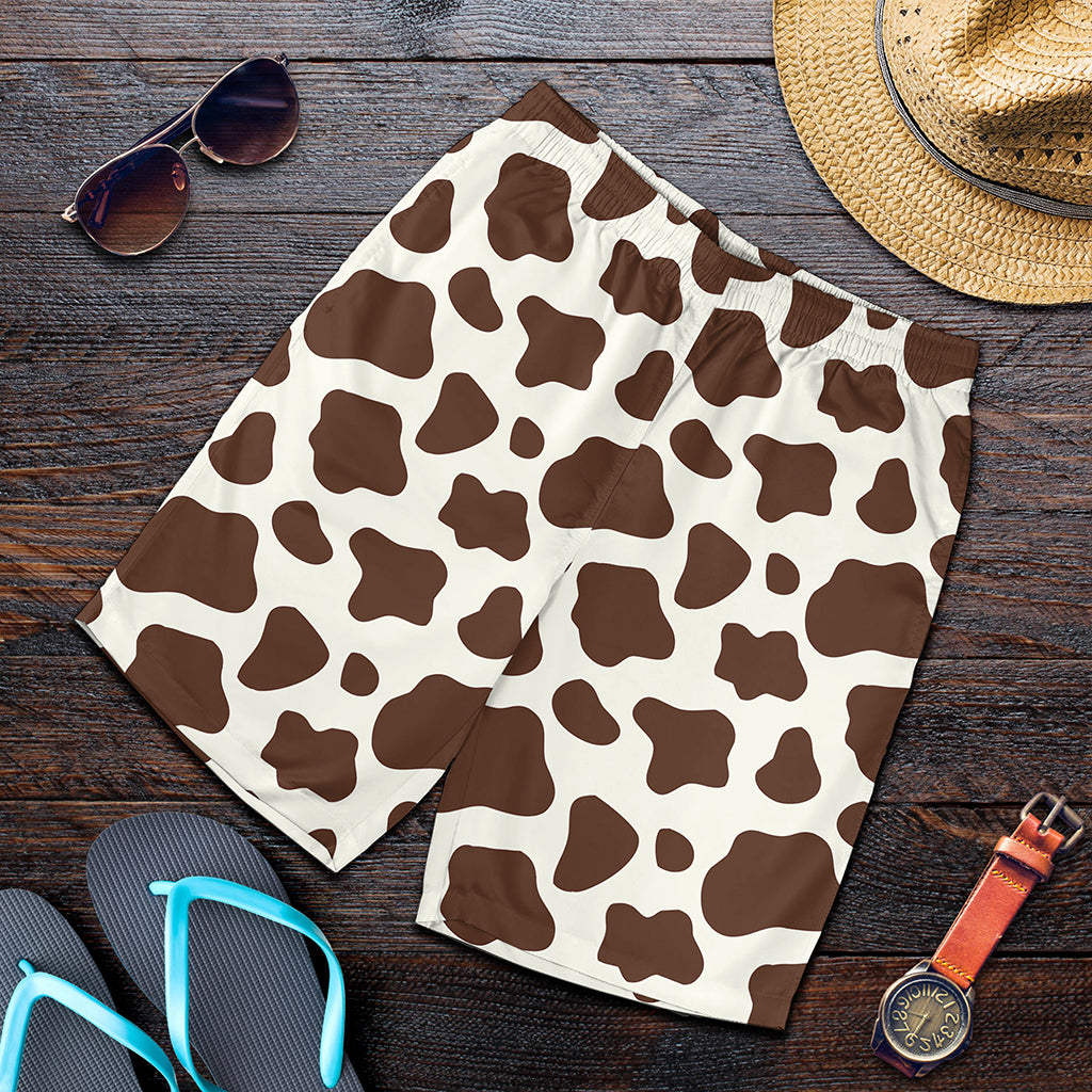 Brown And White Cow Print Men's Shorts