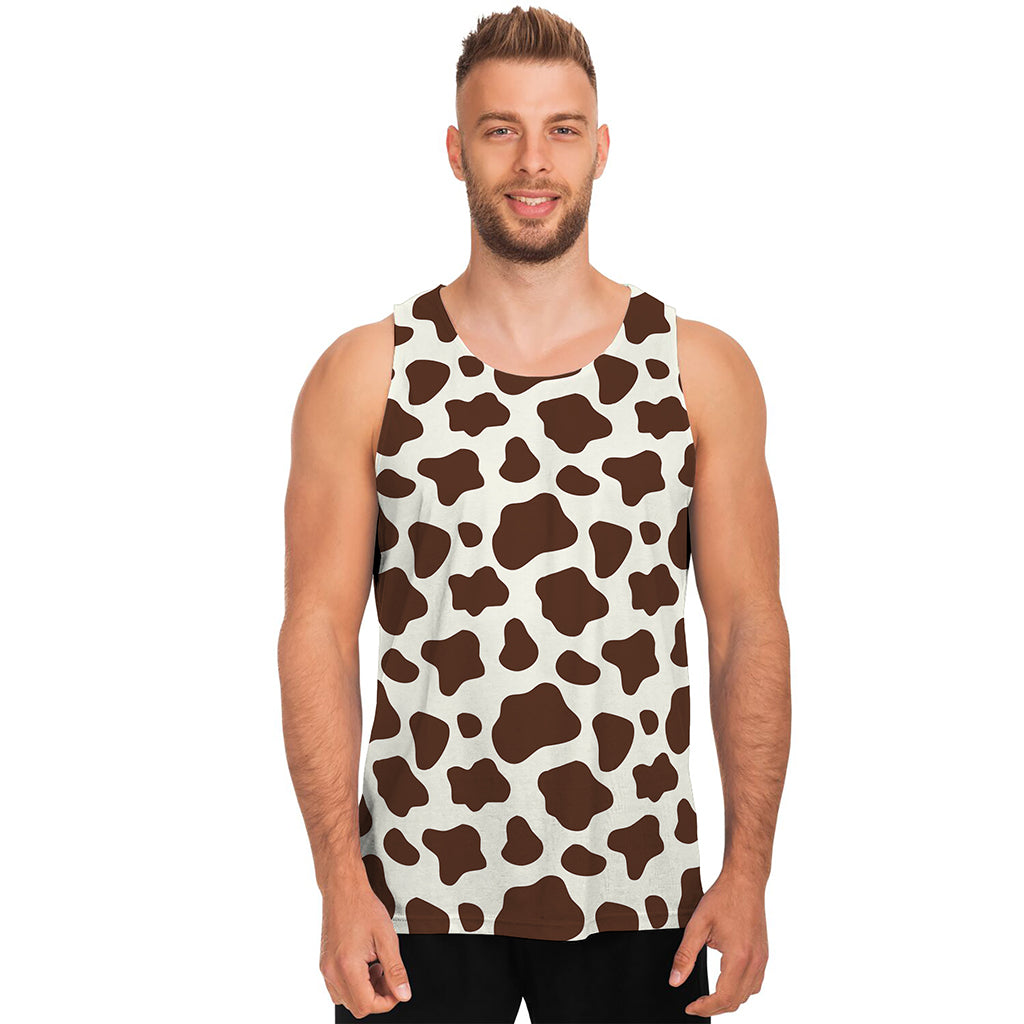 Brown And White Cow Print Men's Tank Top