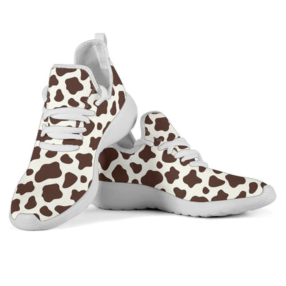 Brown And White Cow Print Mesh Knit Shoes GearFrost