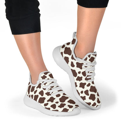 Brown And White Cow Print Mesh Knit Shoes GearFrost
