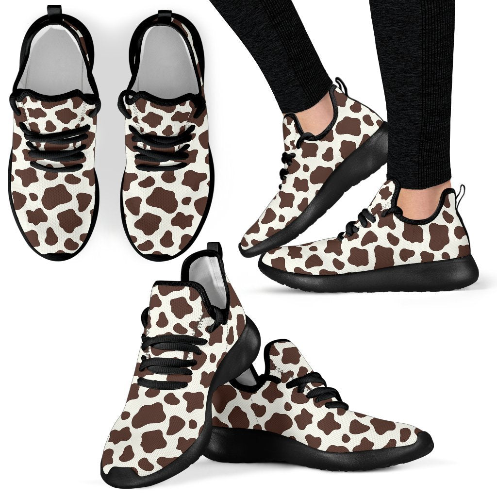 Brown And White Cow Print Mesh Knit Shoes GearFrost
