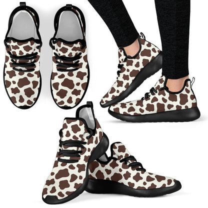 Brown And White Cow Print Mesh Knit Shoes GearFrost