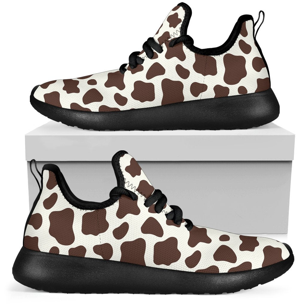 Brown And White Cow Print Mesh Knit Shoes GearFrost