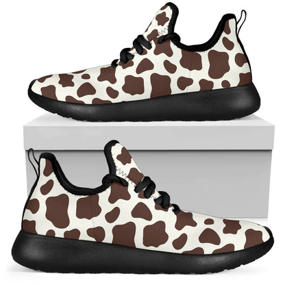 Brown And White Cow Print Mesh Knit Shoes GearFrost