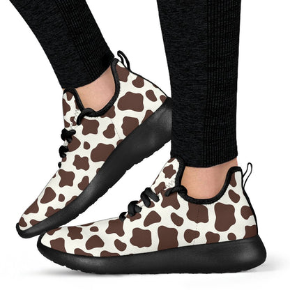 Brown And White Cow Print Mesh Knit Shoes GearFrost