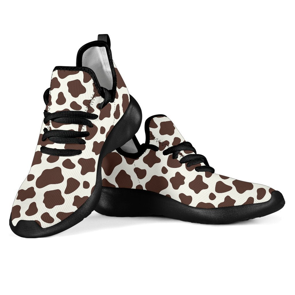 Brown And White Cow Print Mesh Knit Shoes GearFrost