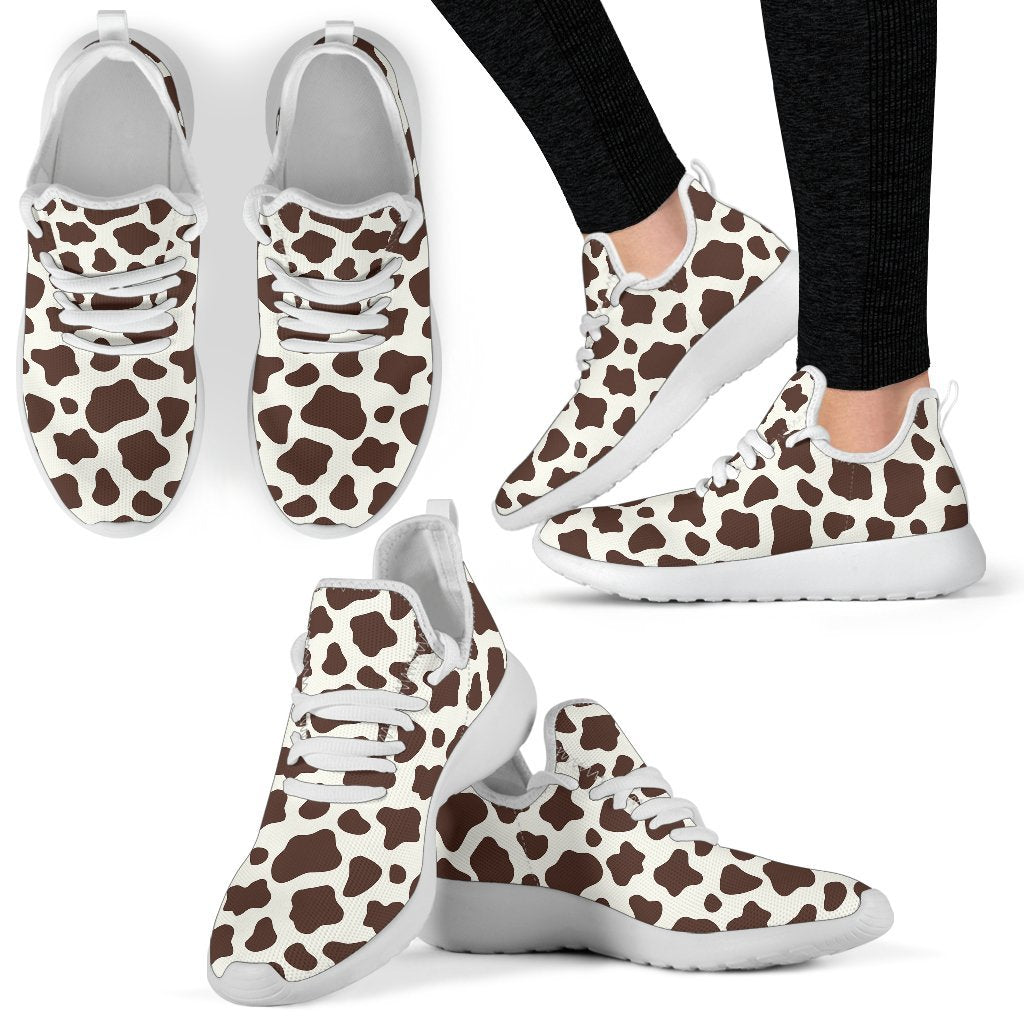 Brown And White Cow Print Mesh Knit Shoes GearFrost