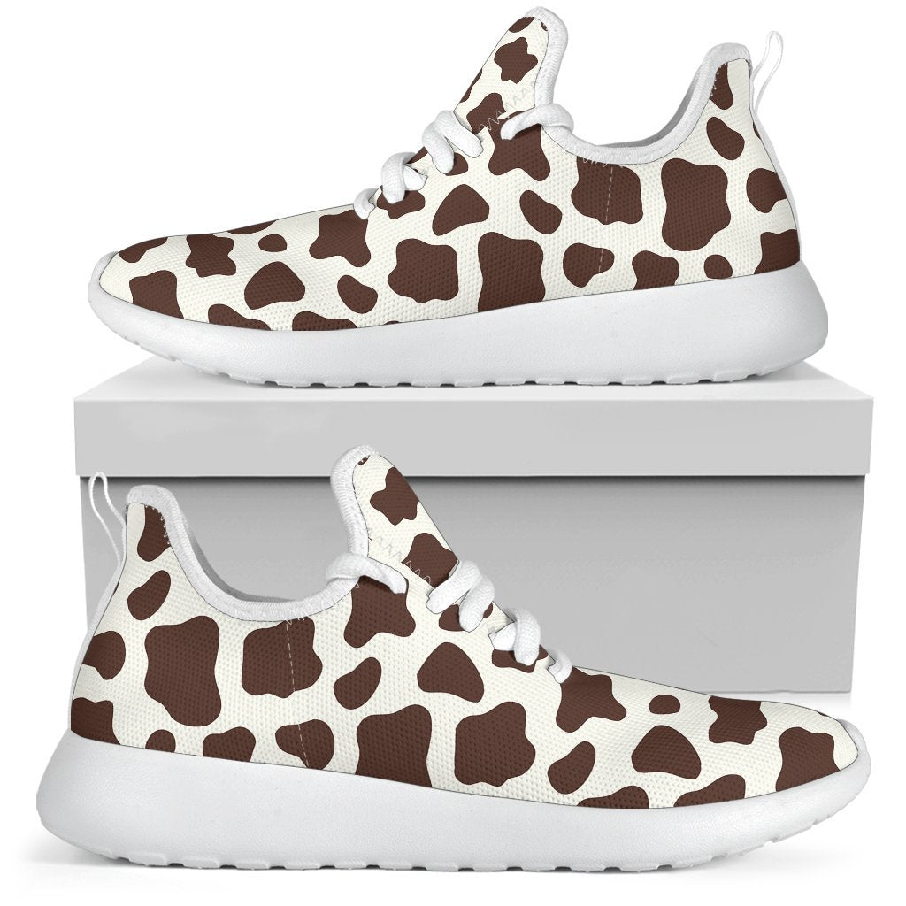 Brown And White Cow Print Mesh Knit Shoes GearFrost