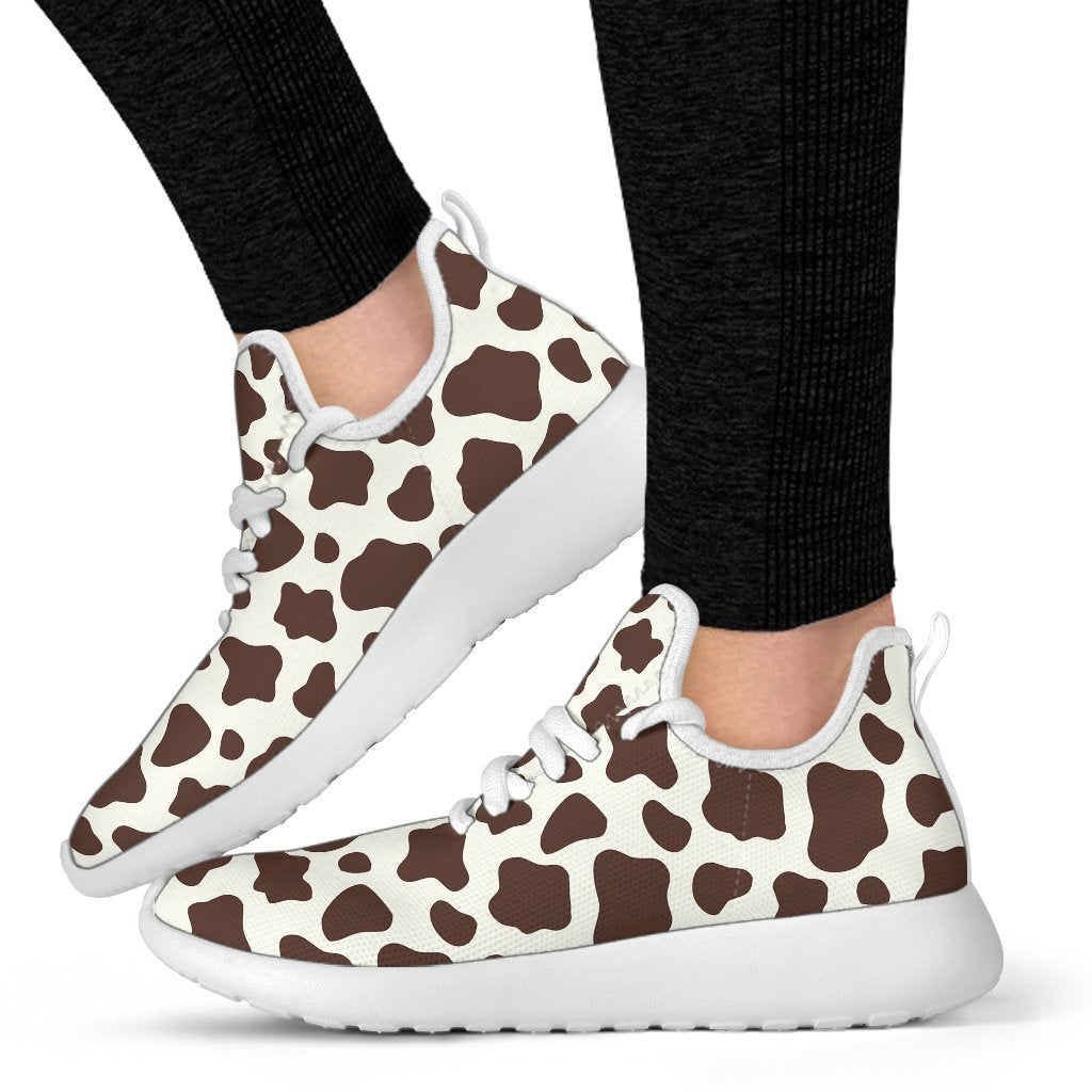Brown And White Cow Print Mesh Knit Shoes GearFrost