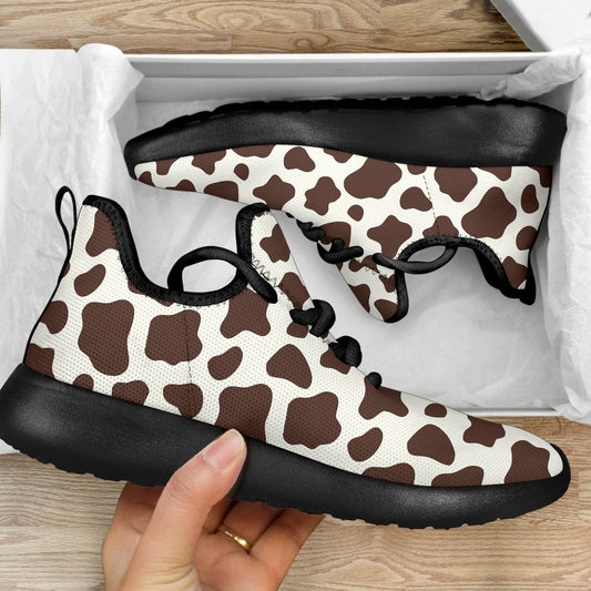 Brown And White Cow Print Mesh Knit Shoes GearFrost