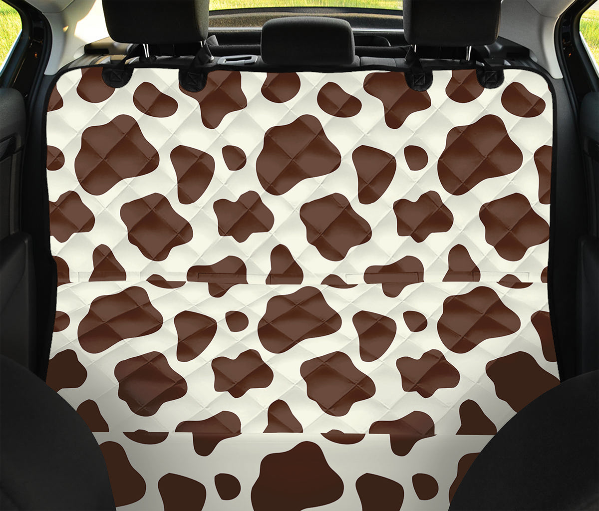 Brown And White Cow Print Pet Car Back Seat Cover