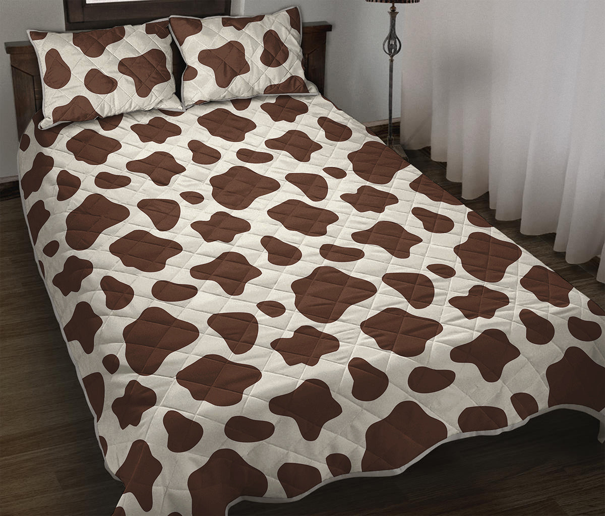 Brown And White Cow Print Quilt Bed Set