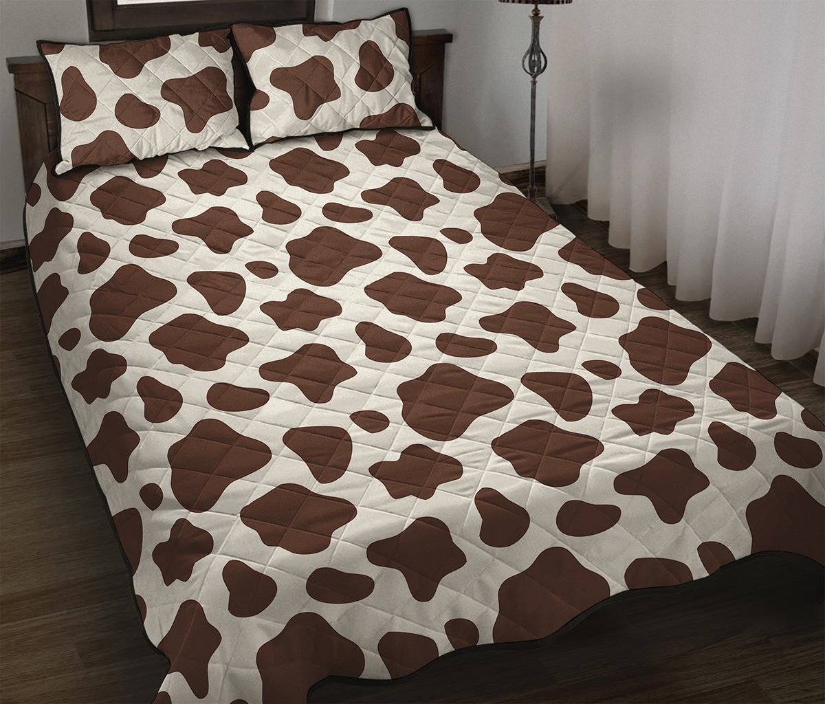Brown And White Cow Print Quilt Bed Set