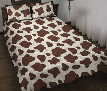 Brown And White Cow Print Quilt Bed Set