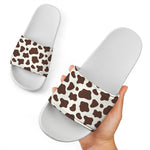 Brown And White Cow Print White Slide Sandals