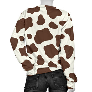Brown And White Cow Print Women's Crewneck Sweatshirt GearFrost