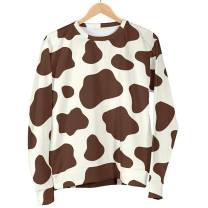 Brown And White Cow Print Women's Crewneck Sweatshirt GearFrost