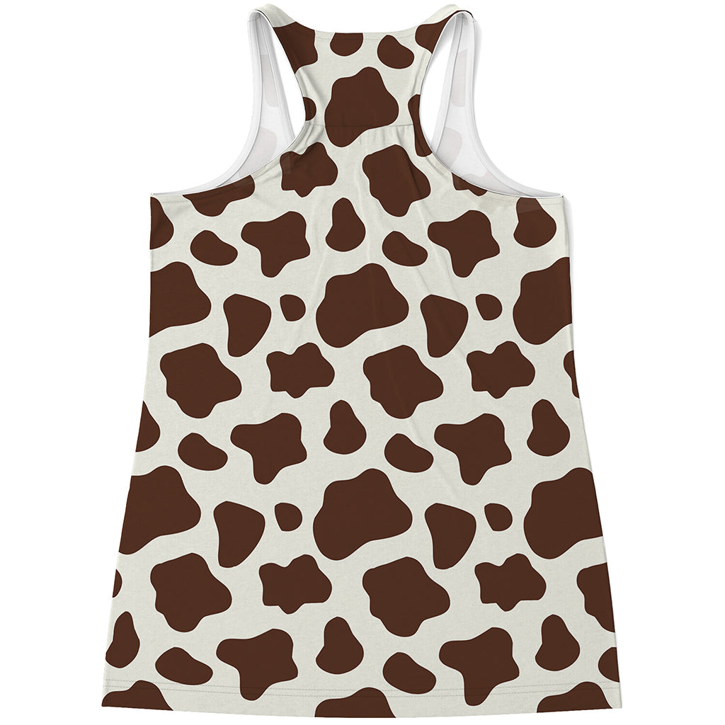 Brown And White Cow Print Women's Racerback Tank Top