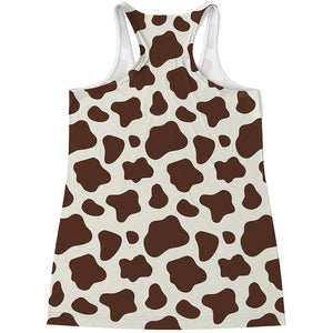 Brown And White Cow Print Women's Racerback Tank Top