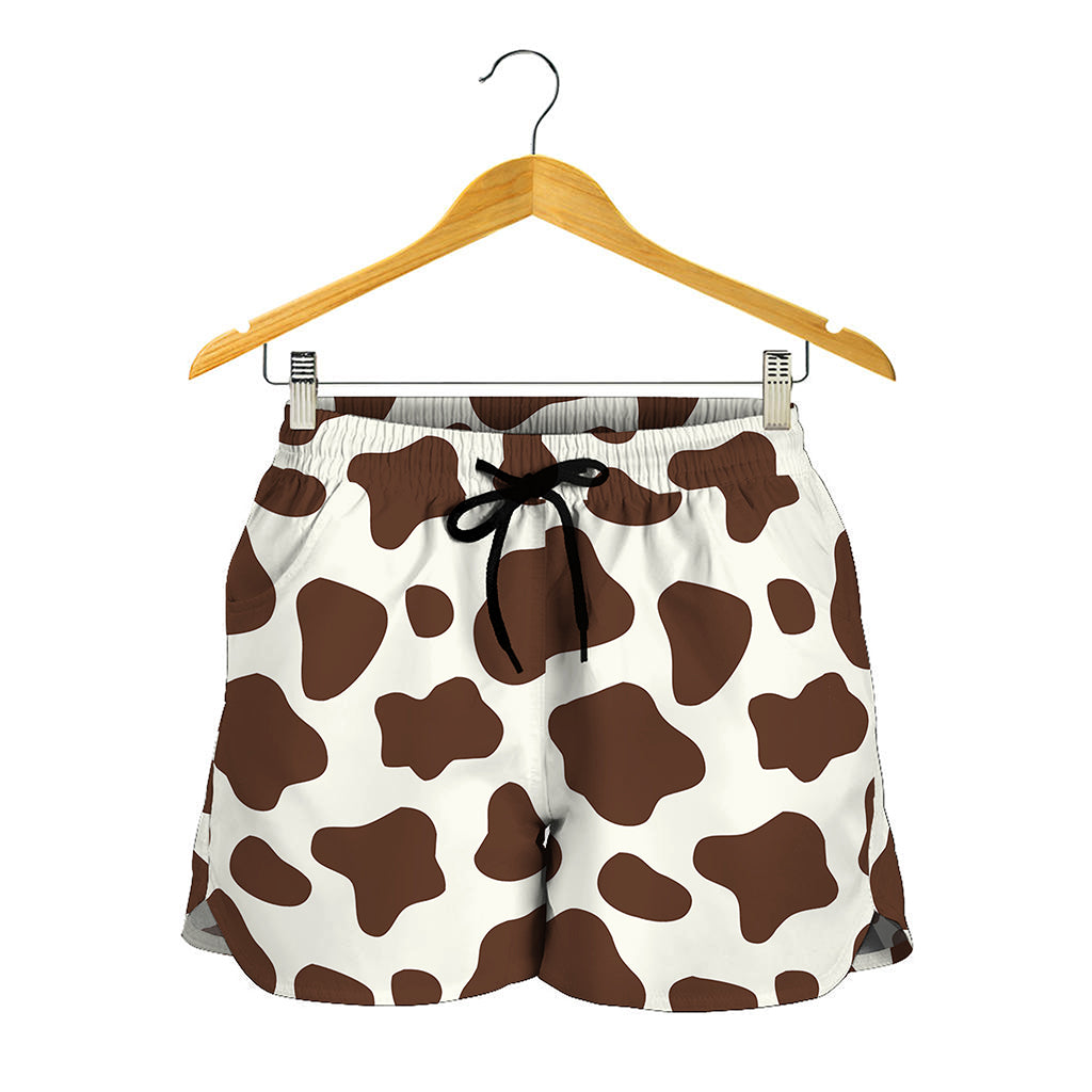 Brown And White Cow Print Women's Shorts