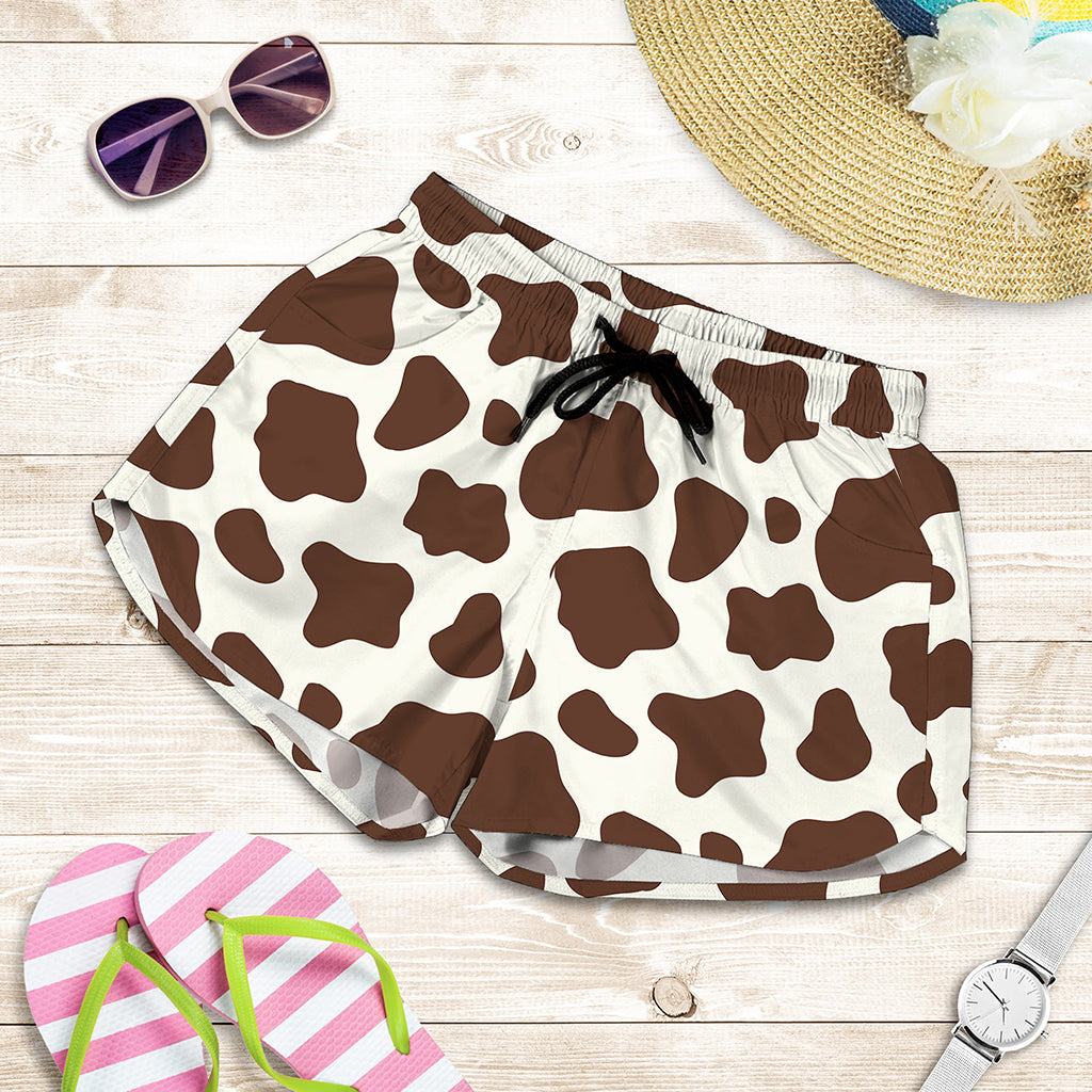 Brown And White Cow Print Women's Shorts