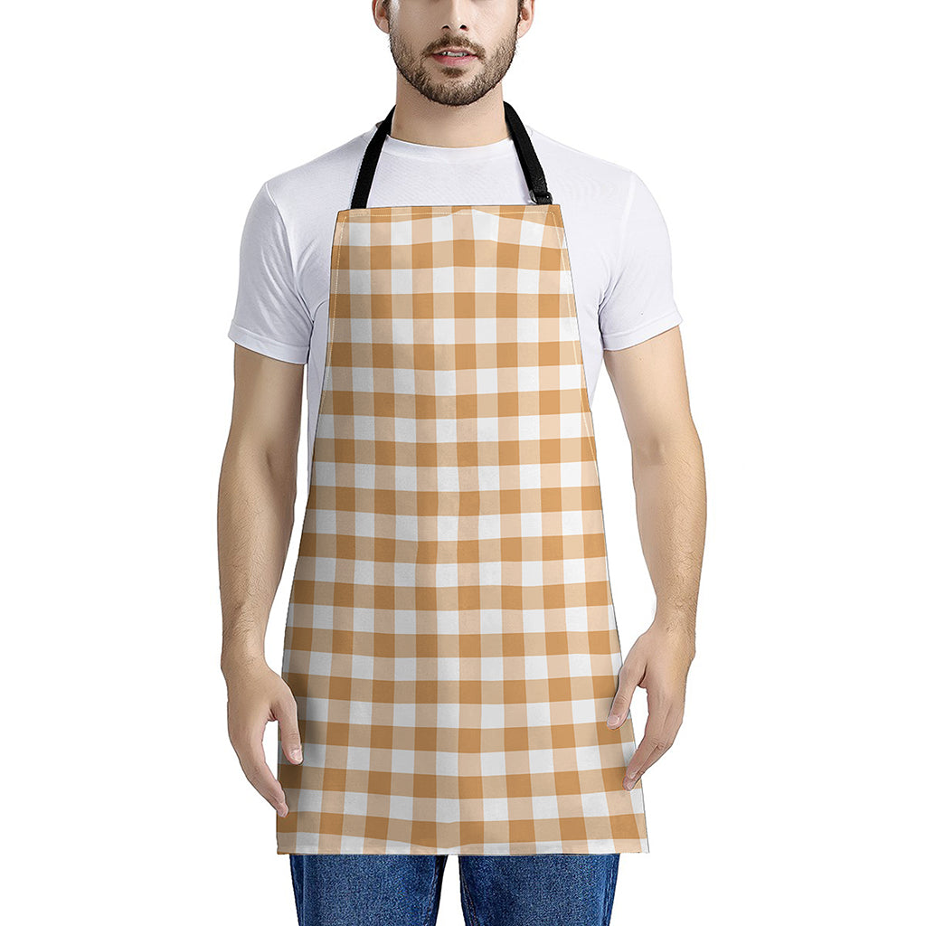 Brown And White Gingham Pattern Print Apron