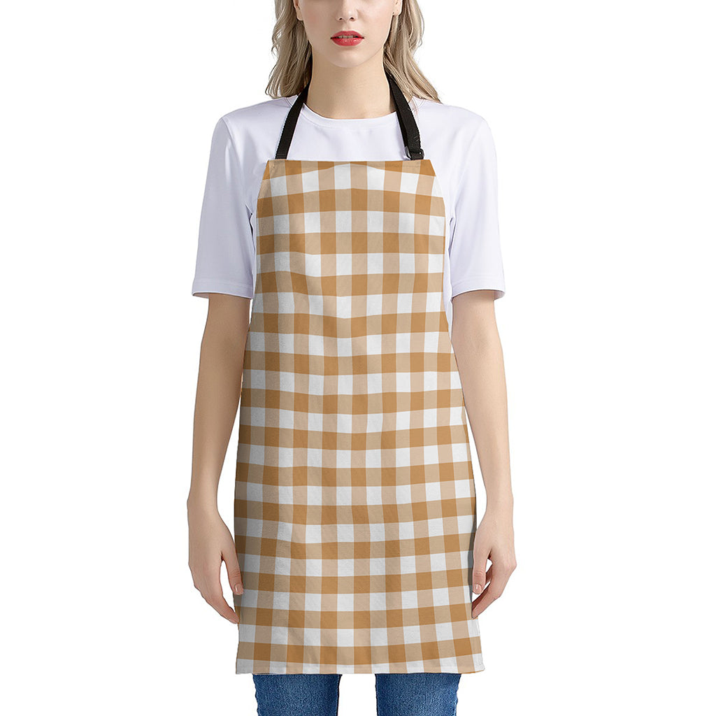 Brown And White Gingham Pattern Print Apron