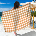 Brown And White Gingham Pattern Print Beach Sarong Wrap