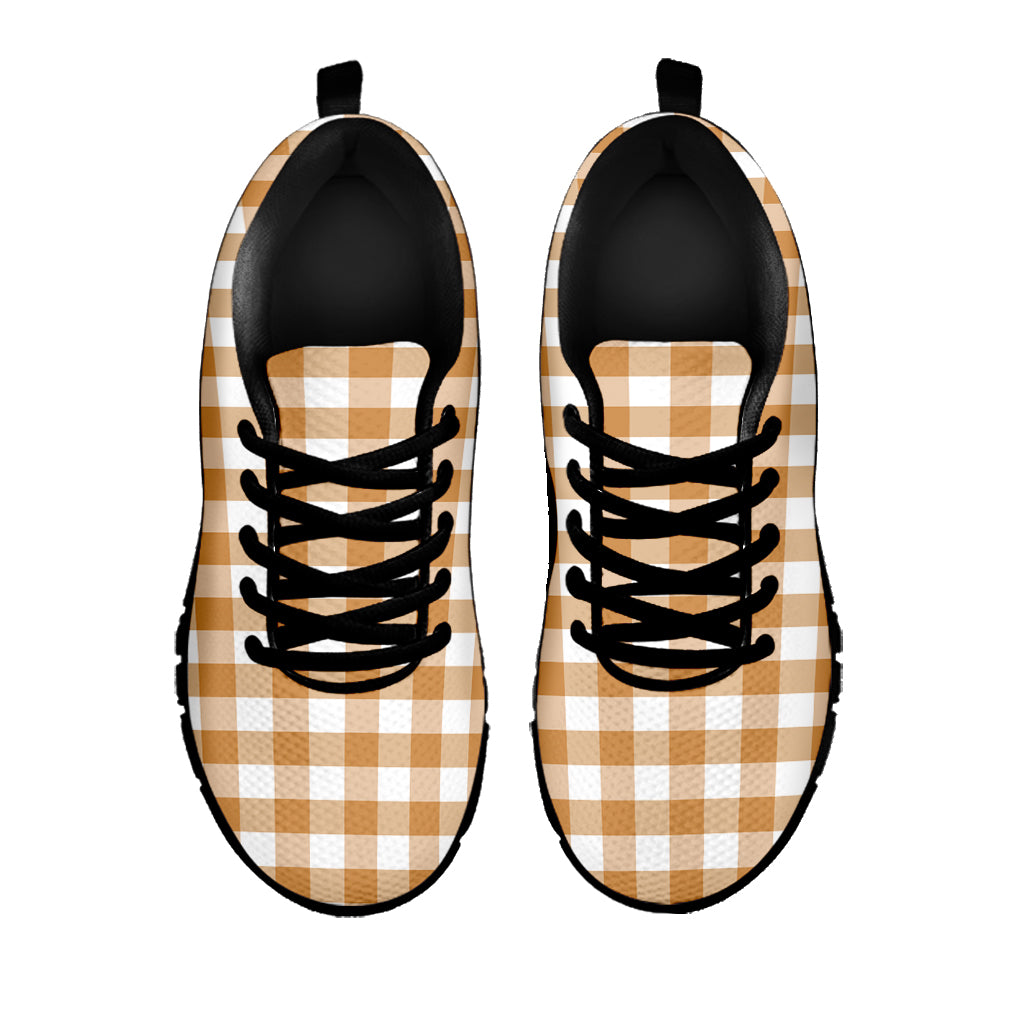 Brown And White Gingham Pattern Print Black Sneakers