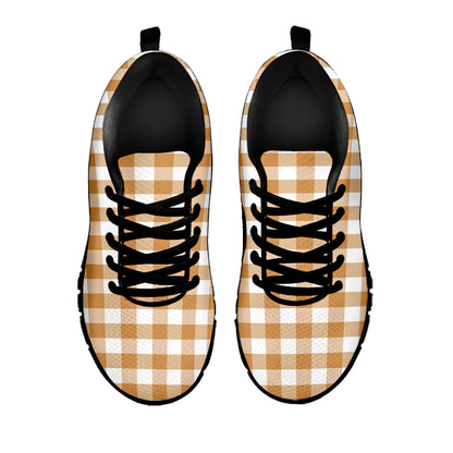 Brown And White Gingham Pattern Print Black Sneakers