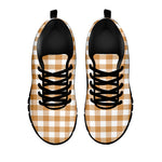 Brown And White Gingham Pattern Print Black Sneakers