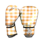 Brown And White Gingham Pattern Print Boxing Gloves