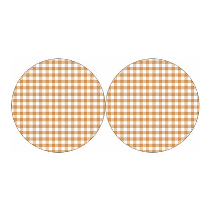 Brown And White Gingham Pattern Print Car Coasters