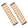 Brown And White Gingham Pattern Print Car Seat Belt Covers