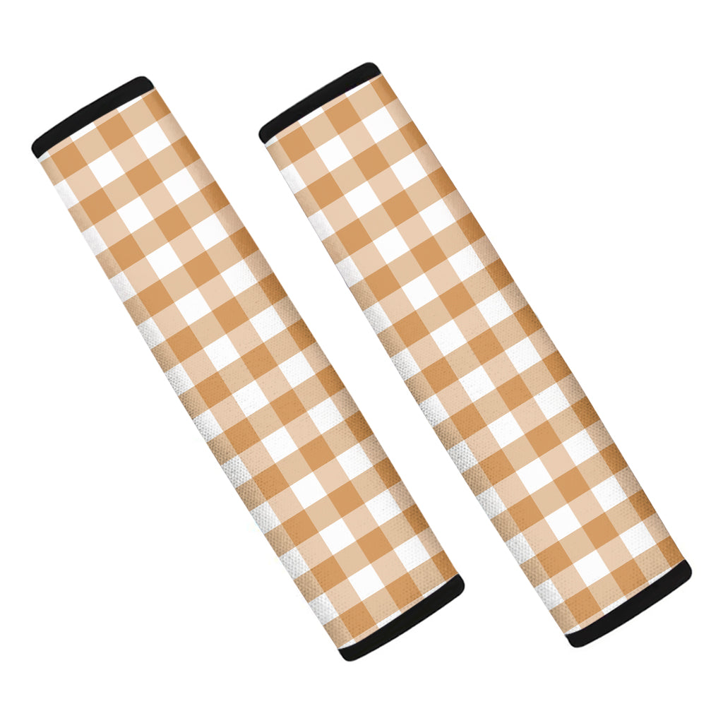 Brown And White Gingham Pattern Print Car Seat Belt Covers